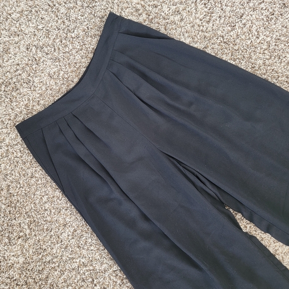 Carmen Marc Valvo Pants - Lightweight Wide Leg Side Zip Flowy Black Pleated Trousers Large Palazzo Career